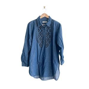 Roper Aztec Denim Embroidered Tunic Dress - Blue
